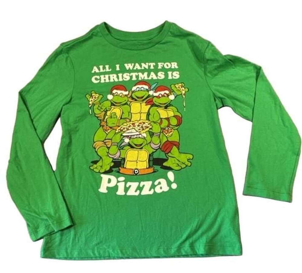 Teenage Mutant Ninja Turtles All I Want For Christmas Is Pizza Long Sleeve Graph